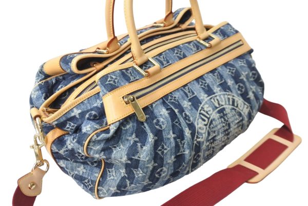 56641 d4 Louis Vuitton Monogram Denim Cavalier GM 2way Shoulder Bag Blue Gold Hardware