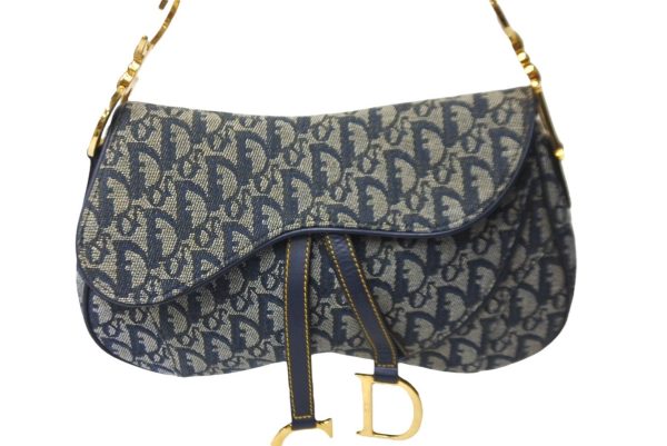 57475 d2 Christian Dior Shoulder Bag Trotter Double Saddle Navy