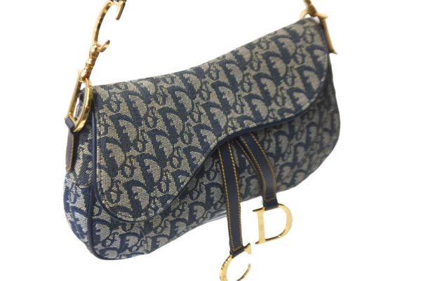 57475 d4 Christian Dior Shoulder Bag Trotter Double Saddle Navy