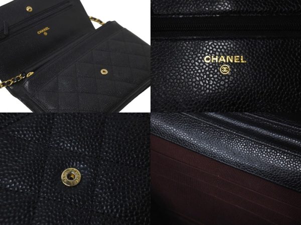 57592 d7 Chanel Wallet Chain Shoulder Bag Coco Mark Matelasse Caviar Skin