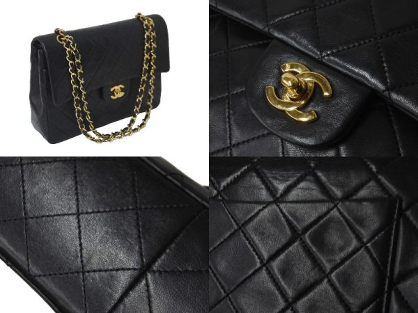 57964 d4 Chanel Coco Mark Chain Shoulder Bag W Flap Matelasse Black Gold Hardware