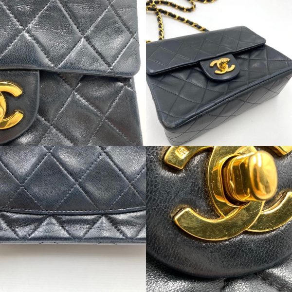 6 Chanel Shoulder Bag Mini Matelasse Chain Coco Mark Coco Bag Lambskin Black