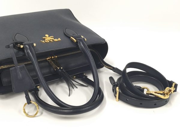 6 Prada 2way Shoulder Bag Saffiano Leather Navy