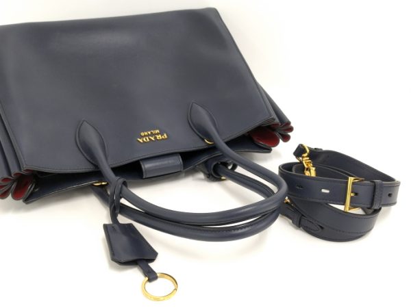 6 Prada Bibliotheque 2way Shoulder Bag Leather Navy