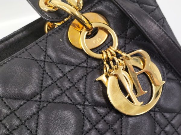 6 Christian Dior Lady Dior Gold Hardware Leather Black