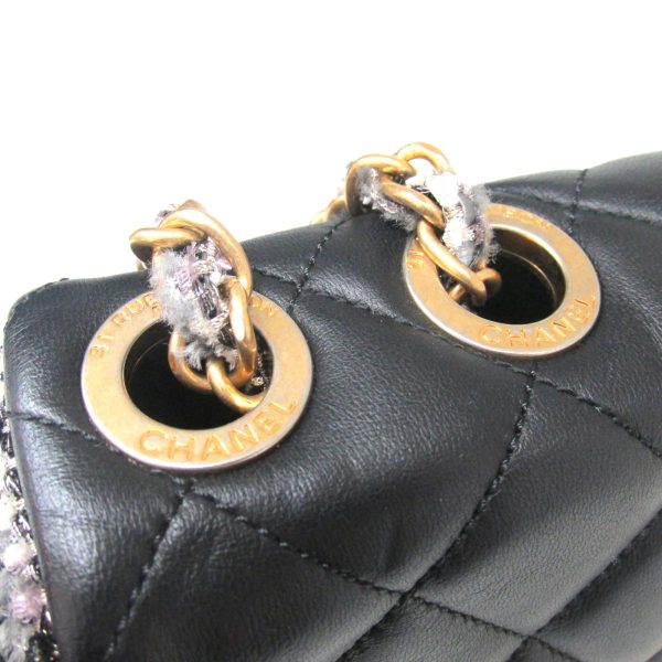 7 Chanel Chain Shoulder Bag Lambskin Black