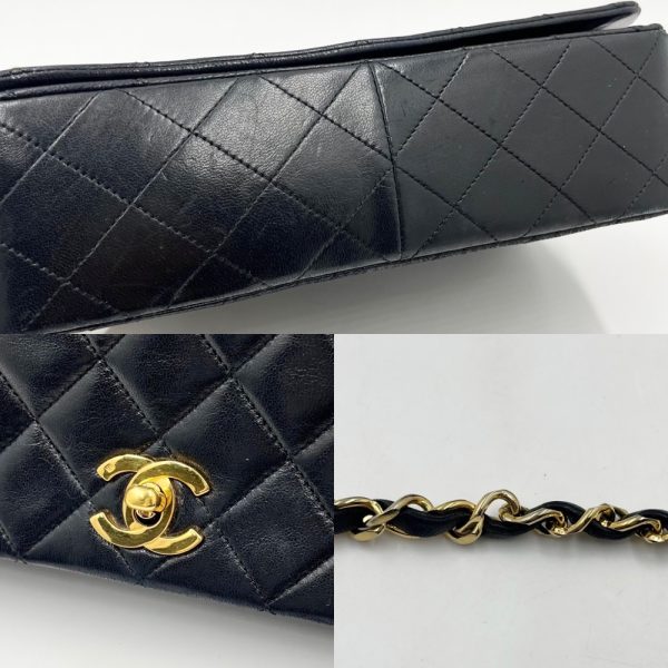 7 Chanel Matelasse Chain Coco Mark Full Flap Vintage Bag Lambskin Black