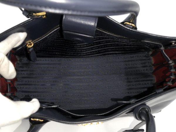 7 Prada Bibliotheque 2way Shoulder Bag Leather Navy