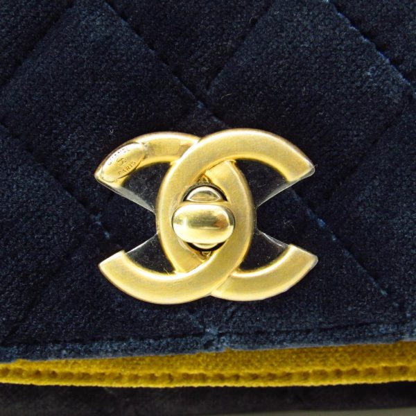 8 Chanel Matelasse 2way Shoulder Bag Camellia Velvet Yellow