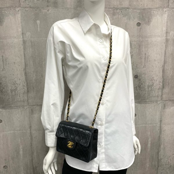 8 Chanel Shoulder Bag Mini Matelasse Chain Coco Mark Coco Bag Lambskin Black