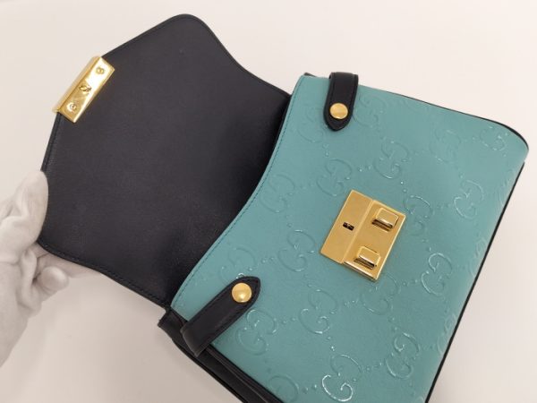 8 Gucci GG Top Handle Wonka Shoulder Bag Calfskin Leather Blue