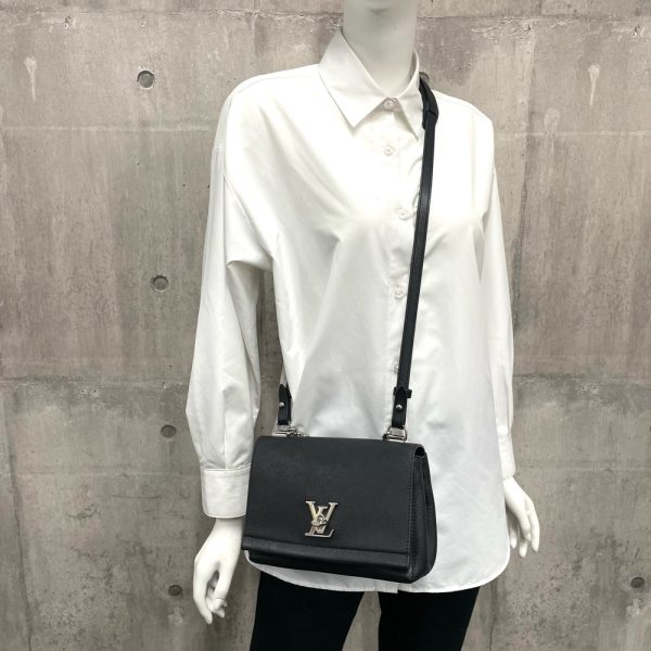 9 Louis Vuitton Calfskin Lockme 2 BB Chain Shoulder Bag Crossbody Black