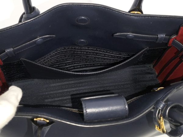 9 Prada Bibliotheque 2way Shoulder Bag Leather Navy