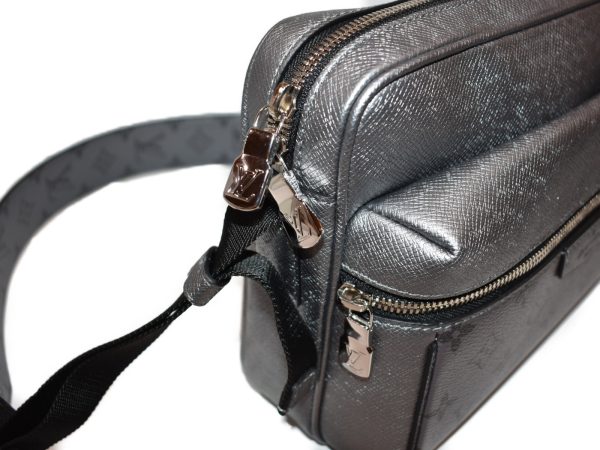 9 Louis Vuitton Messenger Silver Monogram Canvas Taiga Leather Shoulder Bag Crossbody Bag Small Bag