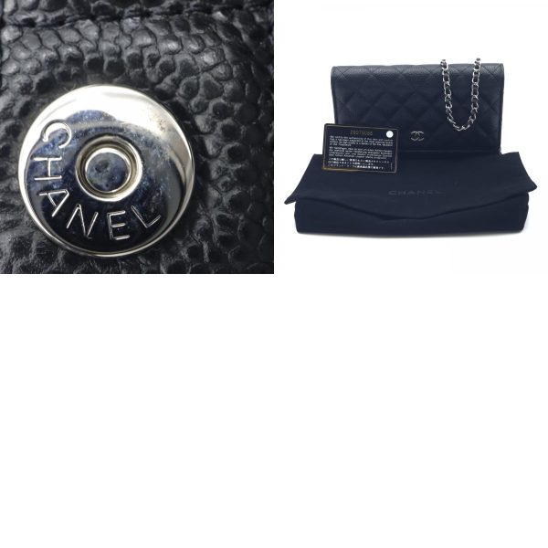9 Chanel Matelasse Chain Wallet Shoulder Bag Caviar Skin Black