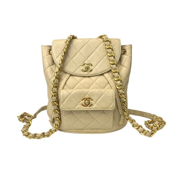 tdc 000604 4e 605 Chanel Rucksack Daypack Vintage Matelasse Chain Shoulder Backpack Beige