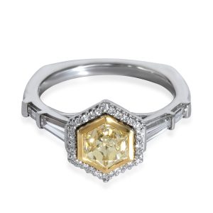 Fancy Light Yellow Hexagon Diamond Engagement Ring in Platinum 155CTW Louis Vuitton Monogram Portefeuille Flower Wallet Brown