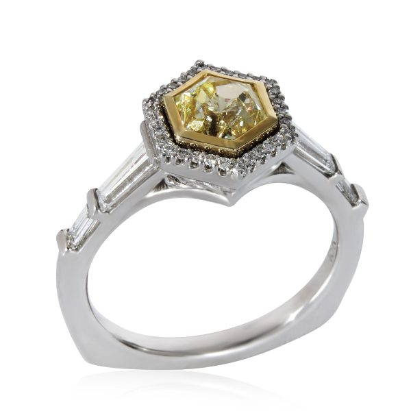 z131702 pv Fancy Light Yellow Hexagon Diamond Engagement Ring in Platinum 155CTW