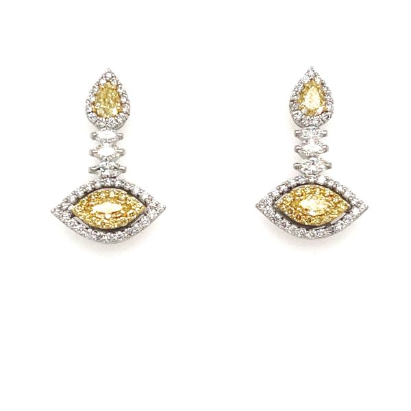 Yellow Diamond Pear Marquise Drop Earrings in 18K White Gold 178 CTW Yellow Diamond Pear Marquise Drop Earrings in 18K White Gold 178 CTW