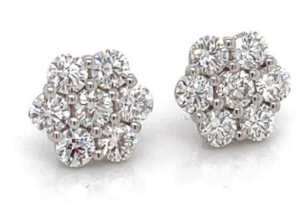 Diamond Flower Cluster Earrings in 14K White Gold 1 12 CTW Diamond Flower Cluster Earrings in 14K White Gold 1 12 CTW