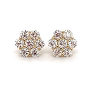 Diamond Flower Cluster Earrings in 14K Yellow Gold 1 78 CTW Cart