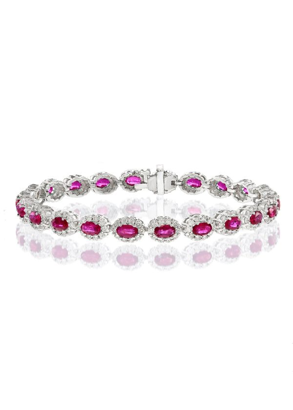 Diamond Ruby Oval Linked Bracelet in 14K White Gold 610 CTW Rubies Diamond Ruby Oval Linked Bracelet in 14K White Gold 610 CTW Rubies