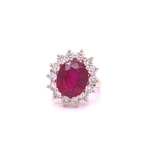 Ruby Diamond Halo Ring in 14K Rose Gold Cart