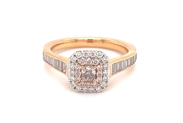 Pink Diamond Engagement Ring with Baguette Side Stones in 18K Rose Gold Pink Diamond Engagement Ring with Baguette Side Stones in 18K Rose Gold