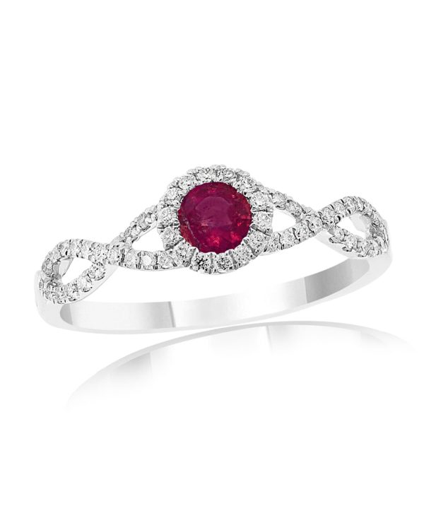 Ruby Diamond Halo Infinity Shank Ring in 14K White Gold 030 ct Ruby Ruby Diamond Halo Infinity Shank Ring in 14K White Gold 030 ct Ruby