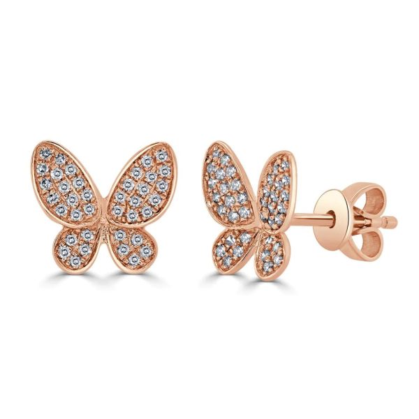 Diamond Butterfly Stud Earrings in 14K Rose Gold 020 CTW Diamond Butterfly Stud Earrings in 14K Rose Gold 020 CTW