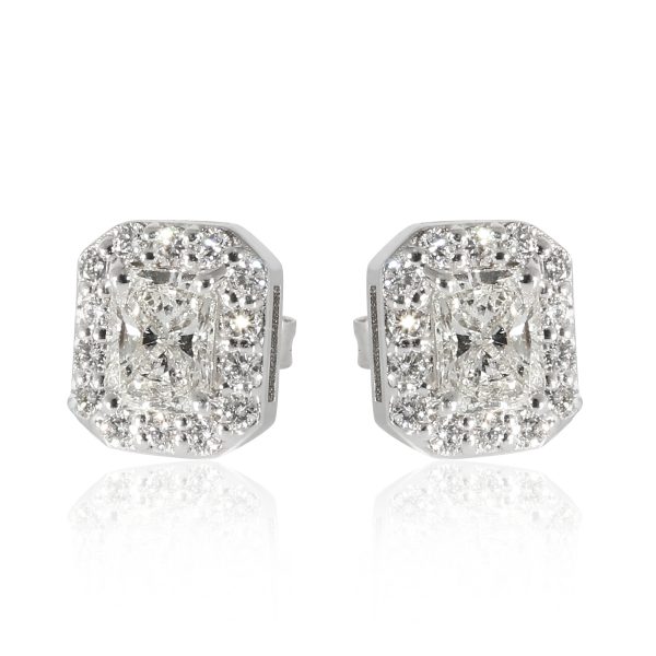 Diamond Radiant Halo Earrings in 18K White Gold 095 CTW Diamond Radiant Halo Earrings in 18K White Gold 095 CTW