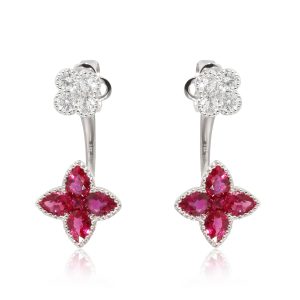 18K White Gold Diamond Ruby Flower Drop Earrings Louis Vuitton Monogram Empreinte Pochette Accessories Khaki