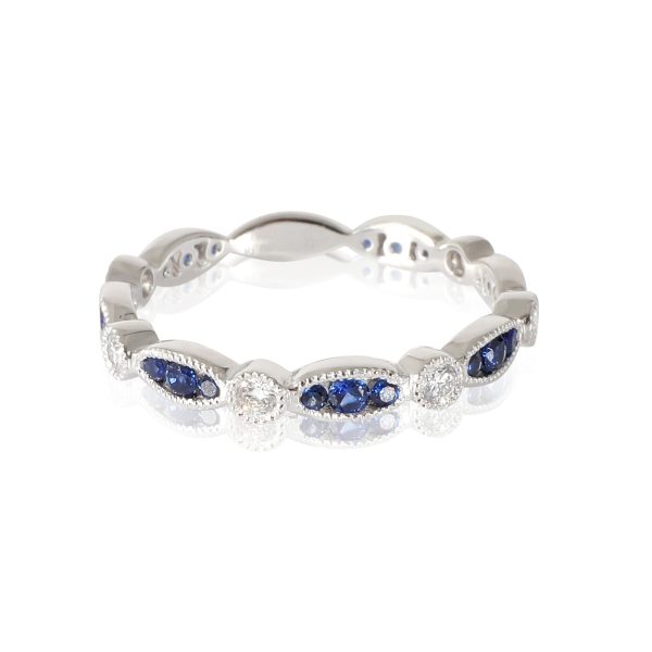 18K White Gold Sapphire Diamond Band 18K White Gold Sapphire Diamond Band 17 Ctw