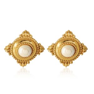 YSL Gold Tone Faux Pearl Clip on Earrings Cart