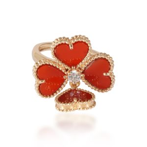 Van Cleef Arpels Sweet Alhambra Effeuillage Carnelian 18KT Gold Ring 009CTW Cart