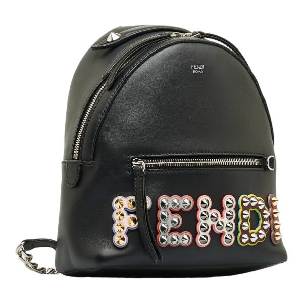 1 0111547 2 Fendi Visaway Studs Logo Rucksack Backpack Black Multicolor Leather