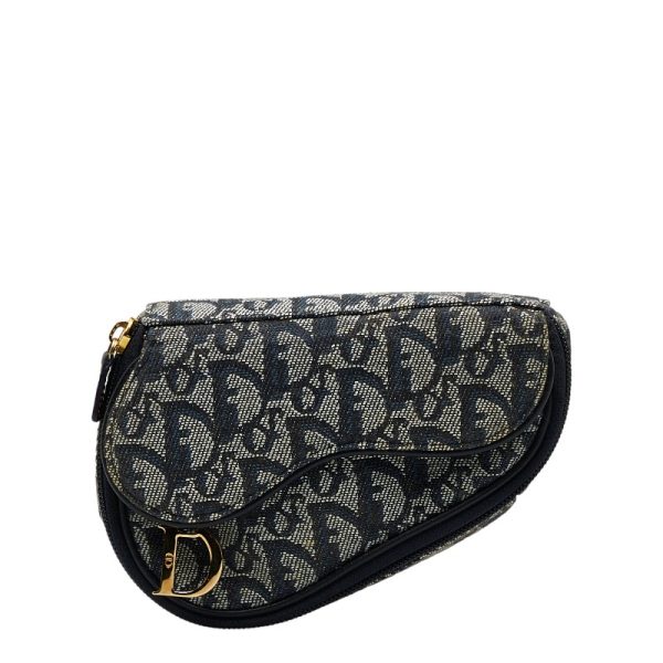 1 0118394 1 Dior Trotter Saddle Pouch Navy Gray Canvas