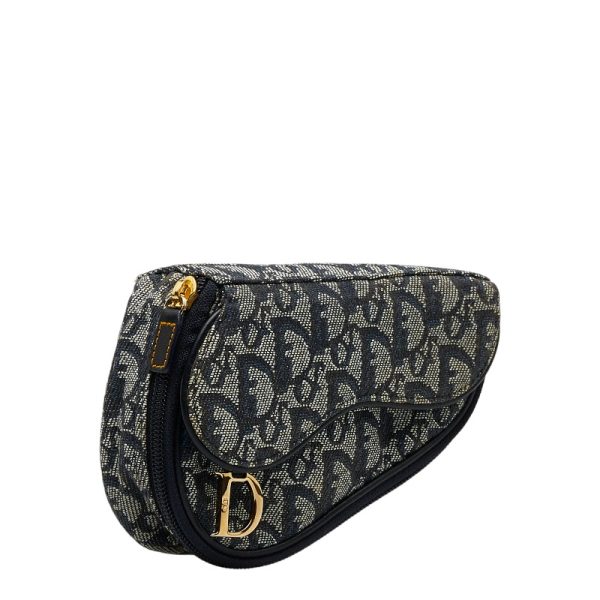 1 0118394 2 Dior Trotter Saddle Pouch Navy Gray Canvas