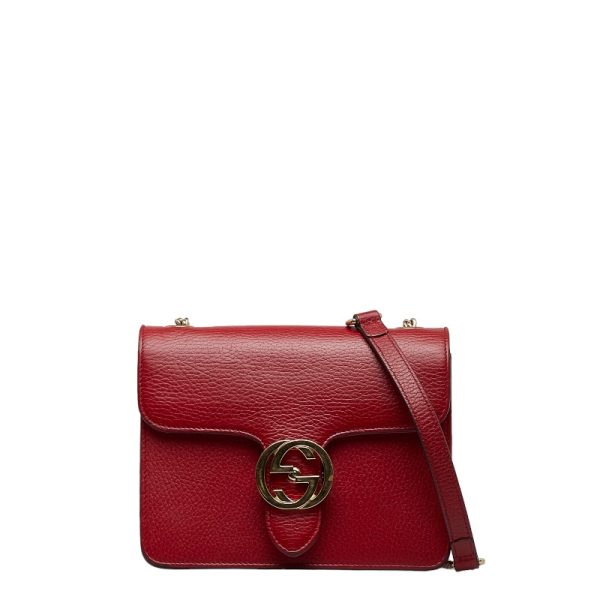 1 0120048 1 Gucci Interlocking G Chain Shoulder Bag Red Leather