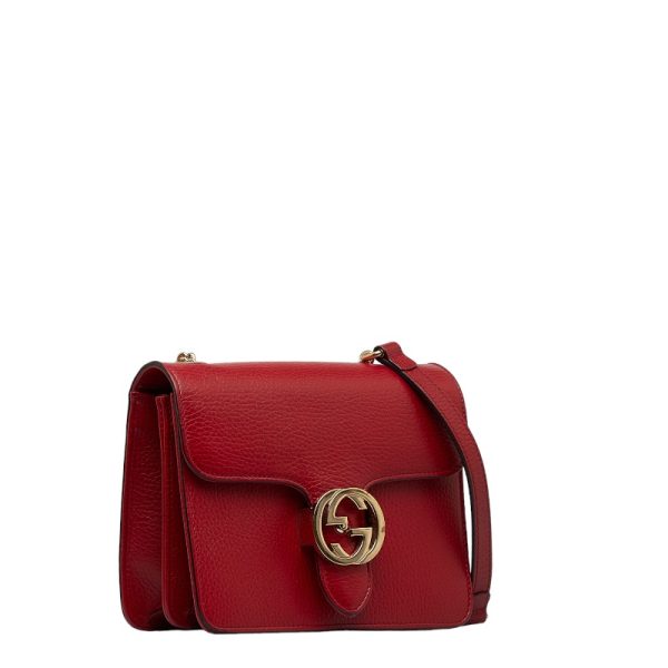 1 0120048 2 Gucci Interlocking G Chain Shoulder Bag Red Leather