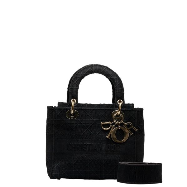 1 0120053 1 Dior Delight Cannage Handbag Shoulder Bag Black Canvas Embroidery