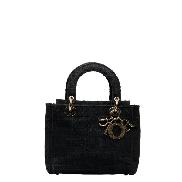 1 0120053 2 Dior Delight Cannage Handbag Shoulder Bag Black Canvas Embroidery