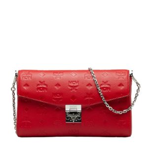 1 0123835 1 MCM Visetos Logogram Chain Shoulder Bag Red PVC Leather