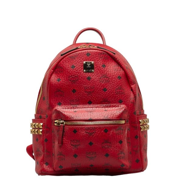 1 0123840 1 MCM Side Studs Gold Hardware Rucksack Backpack Red PVC Leather