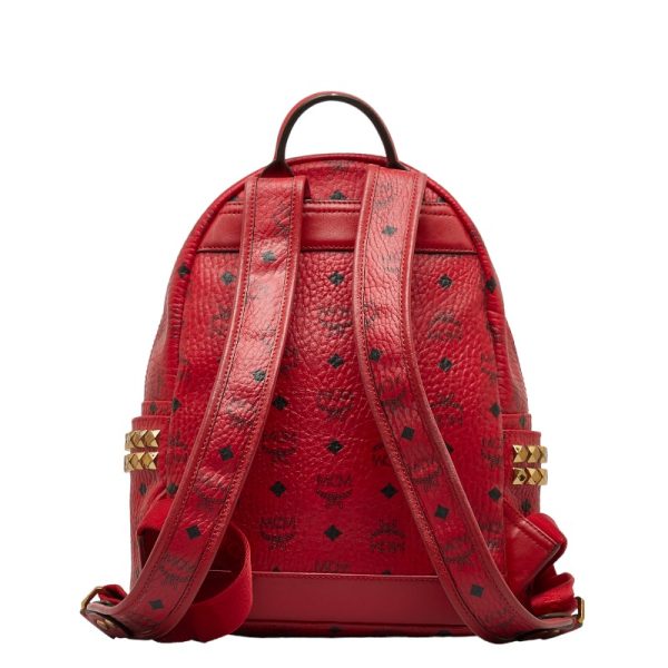 1 0123840 3 MCM Side Studs Gold Hardware Rucksack Backpack Red PVC Leather