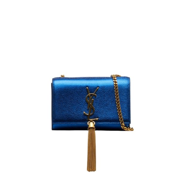 1 0124551 1 Saint Laurent Chain Shoulder Bag Blue Leather