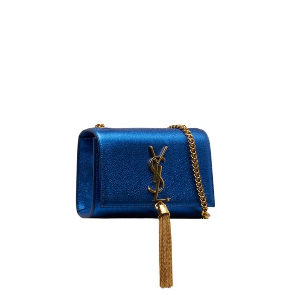 1 0124551 2 Saint Laurent Chain Shoulder Bag Blue Leather