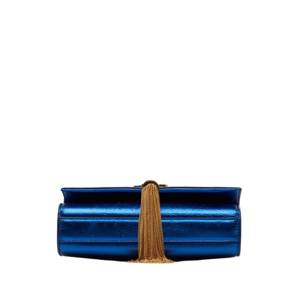 1 0124551 4 Saint Laurent Chain Shoulder Bag Blue Leather