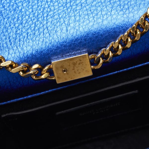 1 0124551 6 Saint Laurent Chain Shoulder Bag Blue Leather