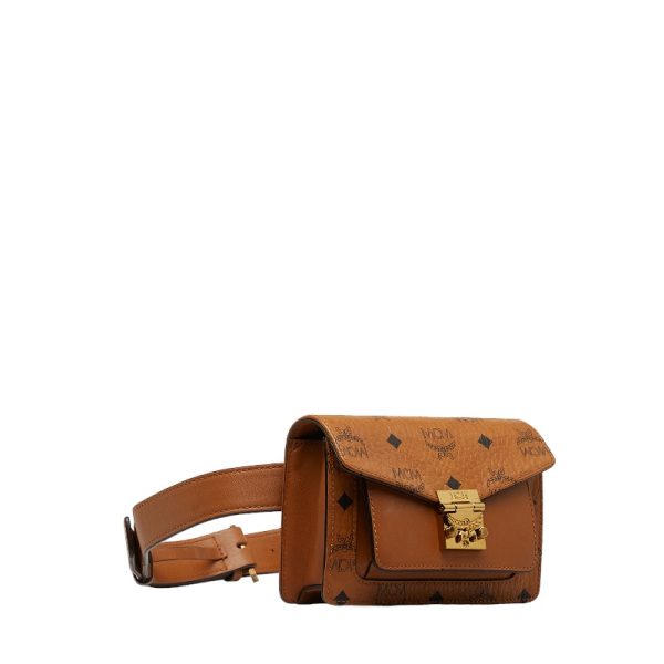 1 0124942 2 MCM Visetos Logogram Waist Bag Body Bag Brown PVC Leather